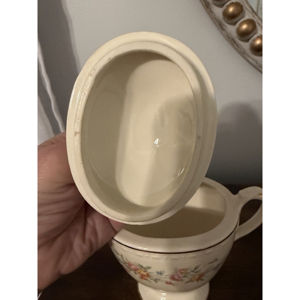 Vintage Homer Laughlin Eggshell Georgian H45N5 Covered Sugar Bowl Floral USA - Picture 7 of 10